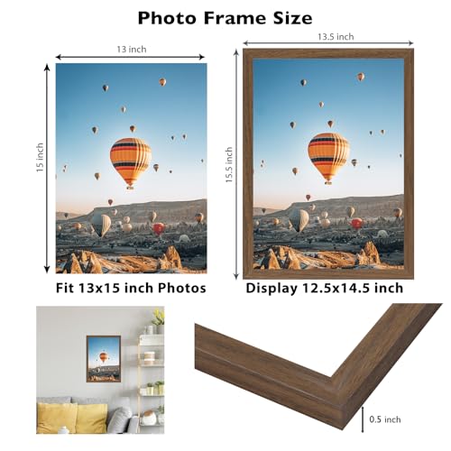 Image of JCJMY 13x15 Picture Frame Brown for Wall Hanging, Wall Mounting Horizontally or Vertically, 13 x 15 Wall Gallery Poster Photo Frame with Shatter Resistant Plexiglass, Brown