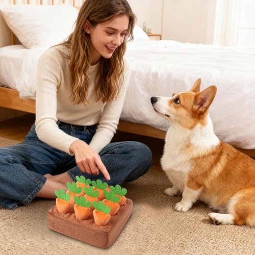 2026 New Snuffle Games Dog, Interaktives Spielzeug Plüsch Karotte Schnüffelteppich Hundespielzeug, Lustiges Schnüffelpad Für Hunde Mit 9 Karotten, Schnüffelspielzeug Für Hunde Für Drinnen