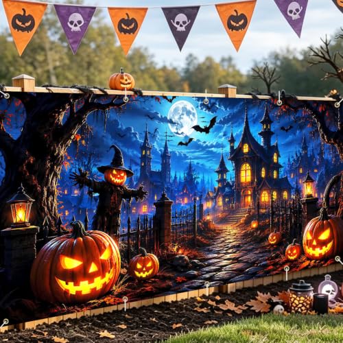 Image of Halloween Garage Door Decorations 7 x 16 ft, Pumpkin Manor Cover