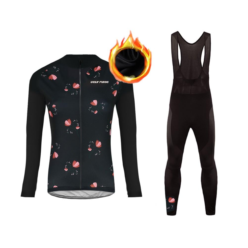 Maglia da ciclismo da donna in pile termico caldo in pile termico a maniche lunghe e pantaloni da ciclismo con 20D, pantaloni lunghi da ciclismo, diversi stili a scelta