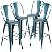 Flash Furniture 4 Pk. 30'' High Distressed Kelly Blue-Teal Metal Indoor-Outdoor Barstool with Back