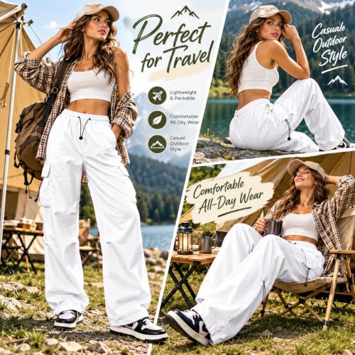 Cargo Pants Women, Parachute Hiking Pants with Pockets Elastic Waist - image 2