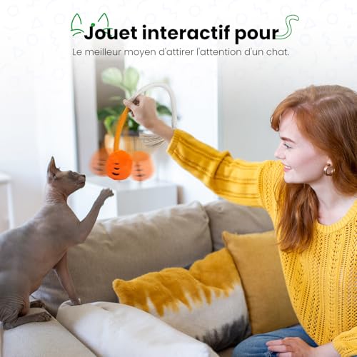 Jouets interactifs pour chat d'intérieur - Corde en sisal - Jouet en corde serpent avec peluche à mâcher - Jouet de nettoyage des dents pour chat (3 pièces) – Image 3