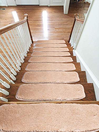 New Luxury Microfiber Soft Carpet Stair Treads Non-Slip Machine Washable Mats/Rugs, 20x55cm (Beige, 13)
