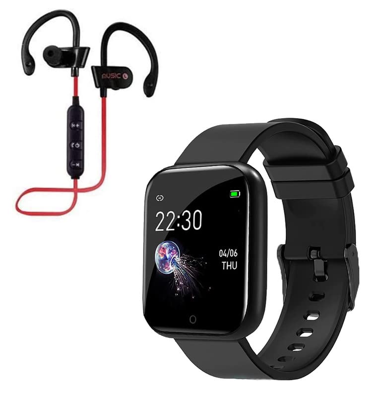 TechKing (SEASON END SALE WITH 12 YEARS WARRANTY) Waterproof Pro 3 Smart Watch W1 Touch Smartwatch with 24×7 Dynamic Heart Rate Blood Pressure Tracking Exercise Smartwatch for Boys, Girls with J1 Wireless Bluetooth Headset Hand-Free Calling-BLACK