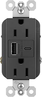 Legrand Pass & Seymour Radiant 15 Amp Wall Power Outlet with 3.1 Amp USB Charger, Black
