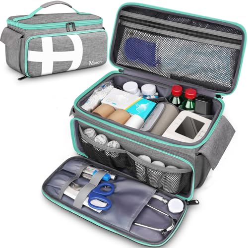 Mancro First Aid Bags Empty, Medical Travel Bag with Multi Pockets, Pill Bottle Organizer for Travel, Home Storage, Trauma Kit for EMT, Nurses, Doctor, Emergency Container for Medicine, Grey