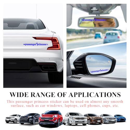 Image of Yourkar Passenger Princess Sticker, Cute Stickers for Car Window Rearview Mirror, Girls Automotive Window Rearview Mirror Decoration Stickers, Universal Car Accessories (Blue, Short)