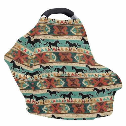 Image of Youngerbaby Aztec Western Horse Nursing Cover for Newborns Breastfeeding Cover Scarf Baby Car Seat Covers Infant Stroller Cover Carseat Canopy for Girls and Boys Full Coverage