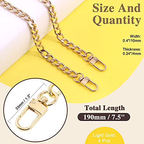 Image of 4Pcs Light Gold Luxury Fashion 7.5 Inch /19cm Replacement Flat Chain Strap with Buckles Set, Flat 0.4 inch Wide Enough 2.4mm Perfect for DIY Metal Shoulder Purse Replacement (Light Gold, 7.9 inch)