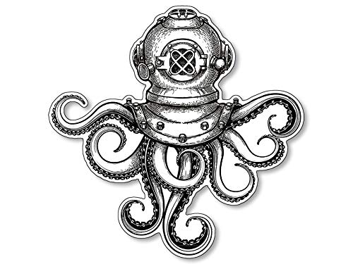 Diver Helmet with Octopus Tentacles Shaped Sticker (Diving Dive Squid Tentacles viyl Decal for car or Laptop (3 inch)