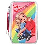 Depesche 11049 TOPModel - Gefüllte 3-fach Federtasche im Cherry Bomb Holo Design, pinke Federmappe ca. 7,5 x 13 x 20 cm groß, mit Filz- und Buntstiften, Lineal, Schere, Kleber, uvm.