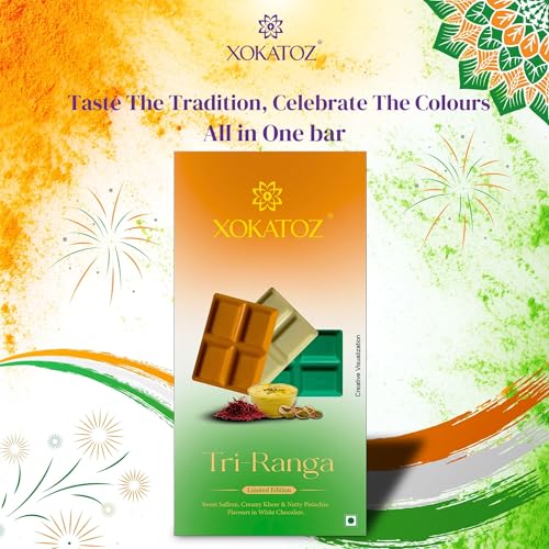 Image of XOKATOZ 3 in 1 Flavoured Exotic Premium Chocolate - 1 Tri-Ranga - Flavoured White Chocolate Bars - Gift Set - Pack of 1, 75 gm (75 gm x 1)