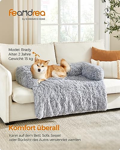 Feandrea FluffyHug Hundebett Plüsch, Hundedecke Sofa, Sofaschutz Hund, Hundekissen, Größe XL, für mittelgroße und große Hunde, 110 x 95 x 18 cm, Ombré-Grau PGW223G01