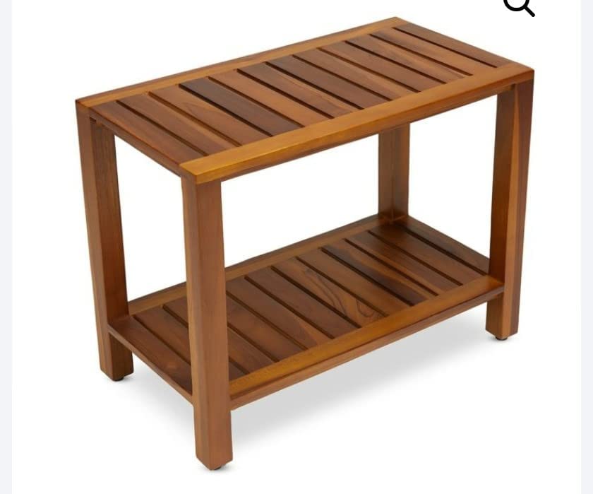 SHRAV Teak Wooden Indoor/Outdoor Stool Bench with Bottom Shelf for Living Room and Kitchen (40D x 30W x 30H cm) 4