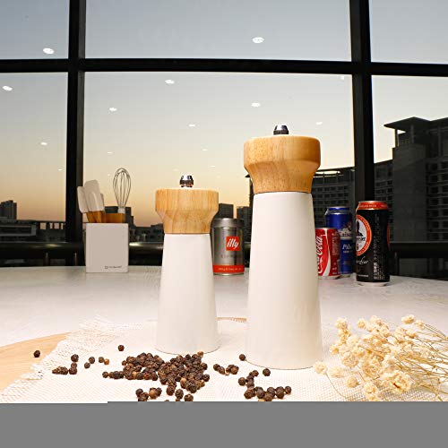 Wooden Salt And Pepper Grinder Set, Sustainable Cherry Wood, Elegant Lighthouse Sea Salt Grinder And Black Pepper Mill Set For Seasoning, Cooking, Dining -By Tessie & Jessie (6“+8”) #TOP1