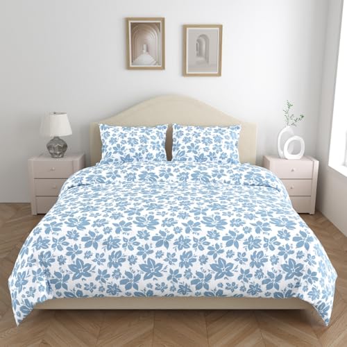 Image of Haus & Kinder King Size Bedsheet for Double Bed with 2 Pillow Covers 108 x 108 Inches | 144 TC Cotton Bedsheet for King Size Bed - Bluebell Whisper