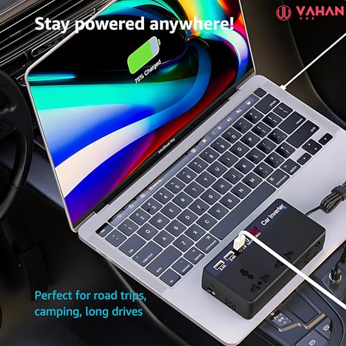Image of 200W Car Power Inverter | 12V DC to 220V AC Converter for Cars | 2 AC Outlets, USB & Type-C PD Fast Charging | QC 3.0 | LED Display | Portable Adapter for Travel, Laptop, Phone