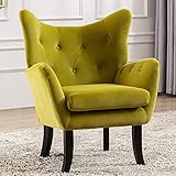 Merax Modern Wingback Accent Chair Armchair with Tufted Button and Wooden Legs for Bedroom, Living Room or Office, Avocado