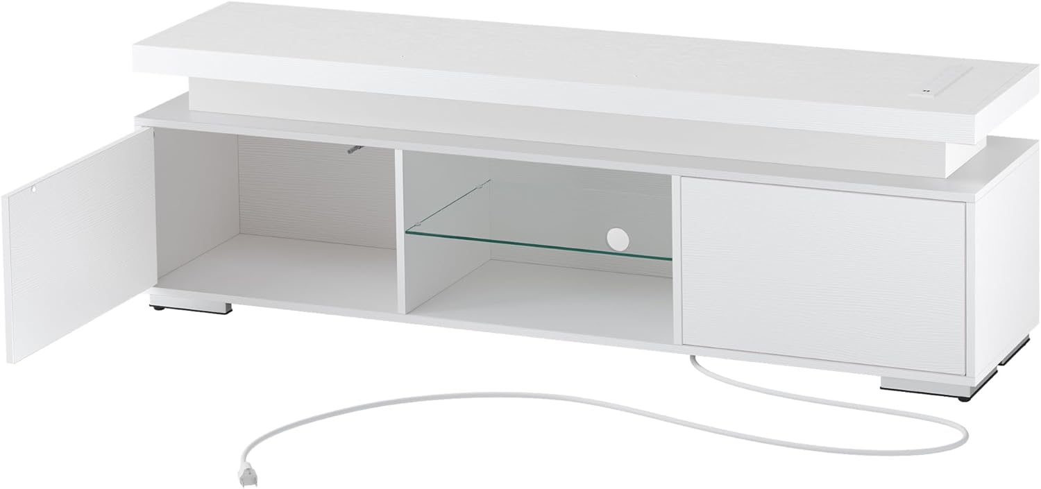 YITAHOME White TV Stands for Living Room, TV Stand for 65 inch TV, Entertainment Center with Storage,Modern TV Stand with Power Outlets & LED Light, TV Console Cabinet, White