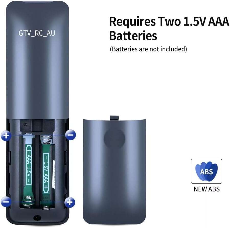 Image showing the battery compartment of the GTV_RC_AU remote control with two AAA batteries being inserted.