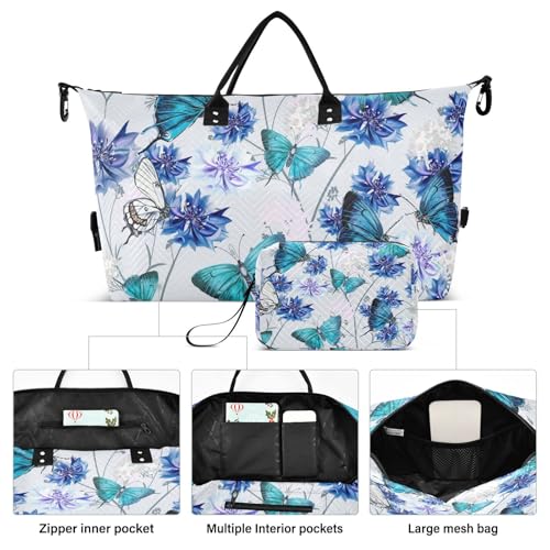 Clue Cornflowers and Butterflies Duffle Bags for Women Men Waterproof Weekender Overnight Bags Hospital Bag Large Tote Bag with Toiletry Bag for Yoga Gym Travel Sport Hospital2