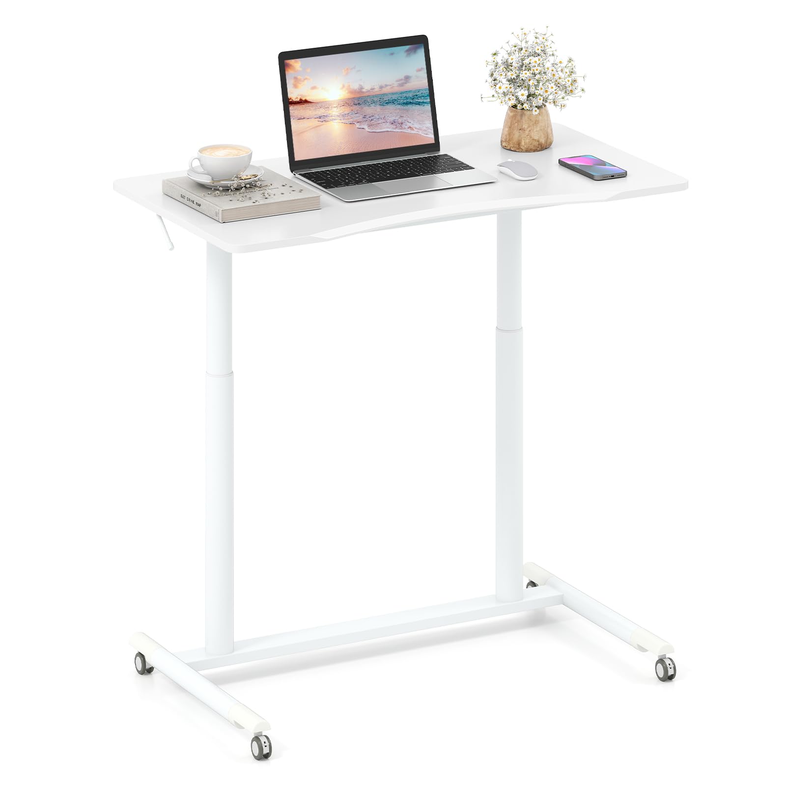 - Mobile Standing Desk, C-Shaped Sit Stand Desk with Adjustable Height, Lockable Wheels & Metal Frame, Rolling Laptop Desk, Portable Computer Workstation for Small Space