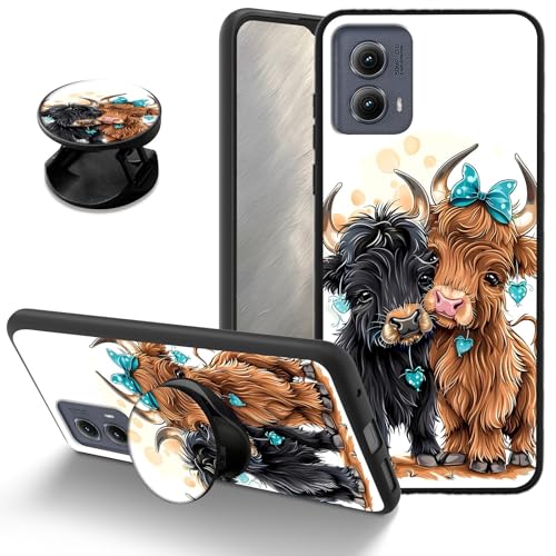 Cute Highland Cow Case for Motorola Moto Edge 5G 2024, Soft TPU Shockproof Protective Cover with Matching Stand, Slim Anti-Scratch Phone Case for Moto Edge 5G 2024 6.6" for Women Girls