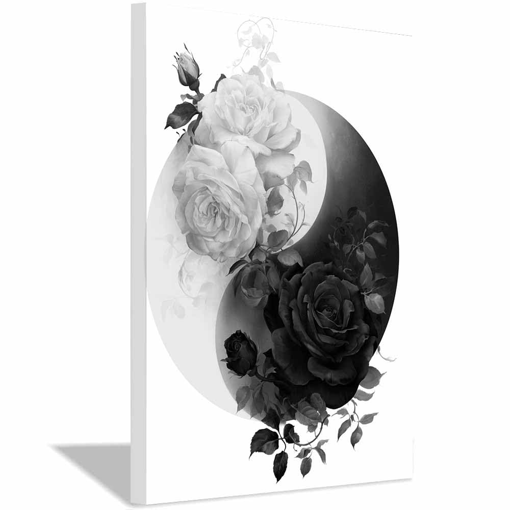 HOQIU Black And White Pictures For Walls Contrast Ros Yin Yang prints for walls, canvas wall art, for Living Room Bedroom Bathroom Home Office Wall Decoration(Multicolor)-70x100cm Framed