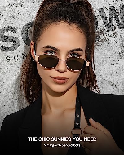 SODQW Retro Oval Sunglasses for Women, 90s Vintage Designer Ladies Shades Trendy Fashion Sun Glasses3