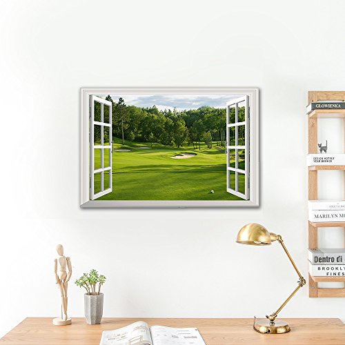 3D Large Removable Sea Beach Vinyl Wall Decal Sticker For Dining Room, Bedroom,Window (Golf Course Window 1074(48.5X72Cm)) #TOP6