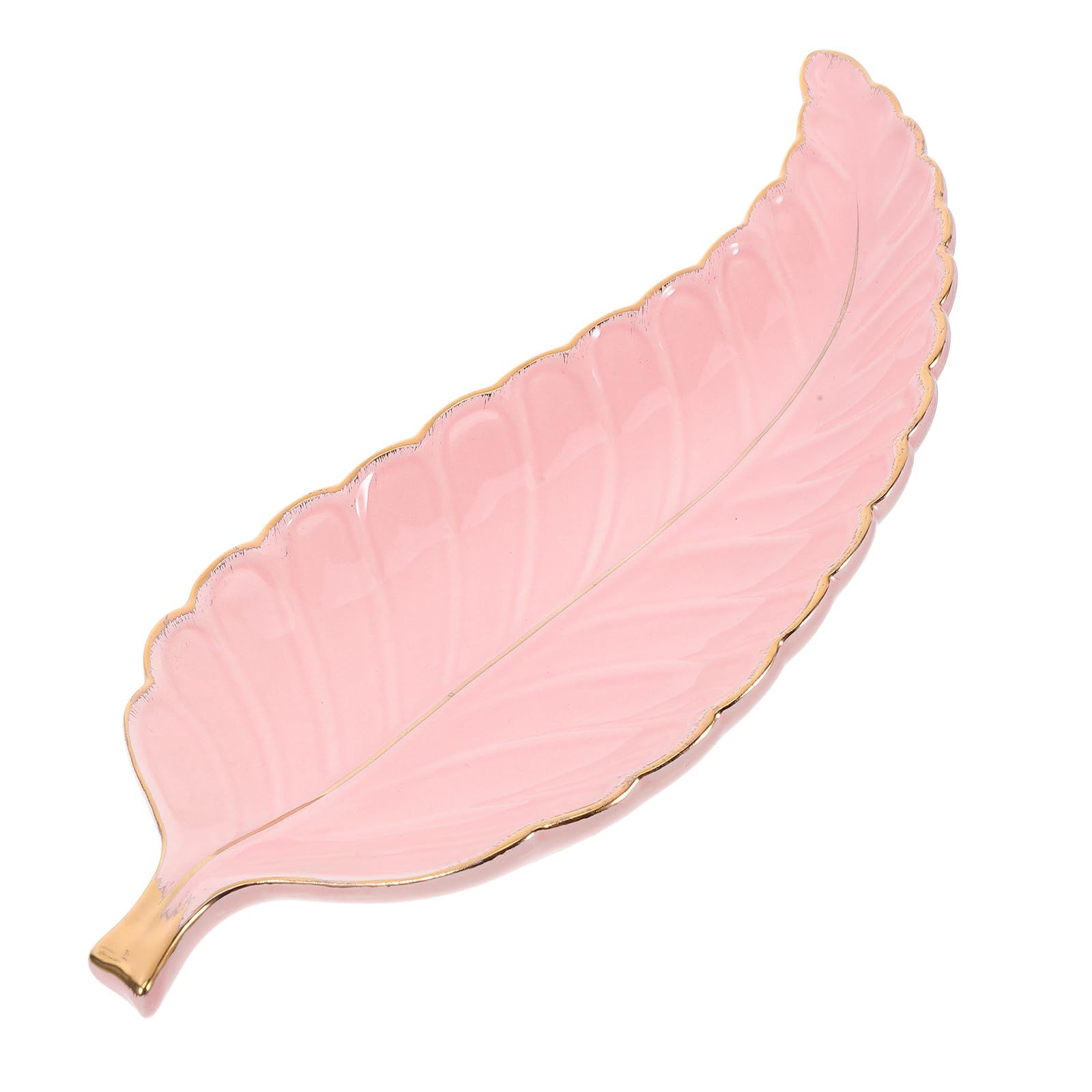 Plato de cerámica rosa forma de hoja para exhibición de joyas y postres gourmet