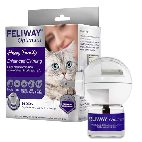 FELIWAY Optimum Cat Calming Diffuser Kit – Advanced Support to Help Reduce Urine Spraying, Scratching, Fighting and Hiding due to Stress – 30‑Day All in One Cat Pheromone Plug In Diffuser