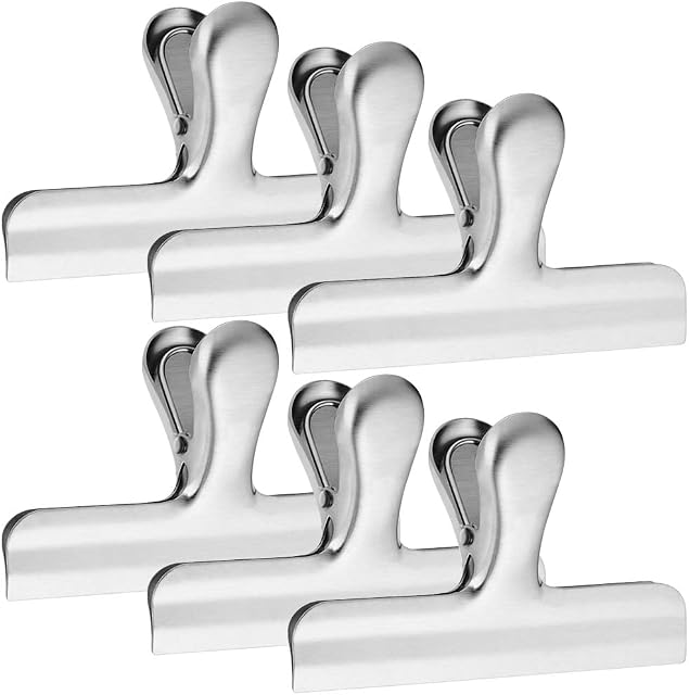 6 Pack Stainless Steel Chip Bag Clips, 4.7 inch Width, YuCool Big Durable Paper Seal Grip for Coffee Food Bread Bags, Kitchen Home Office Usage - Sliver