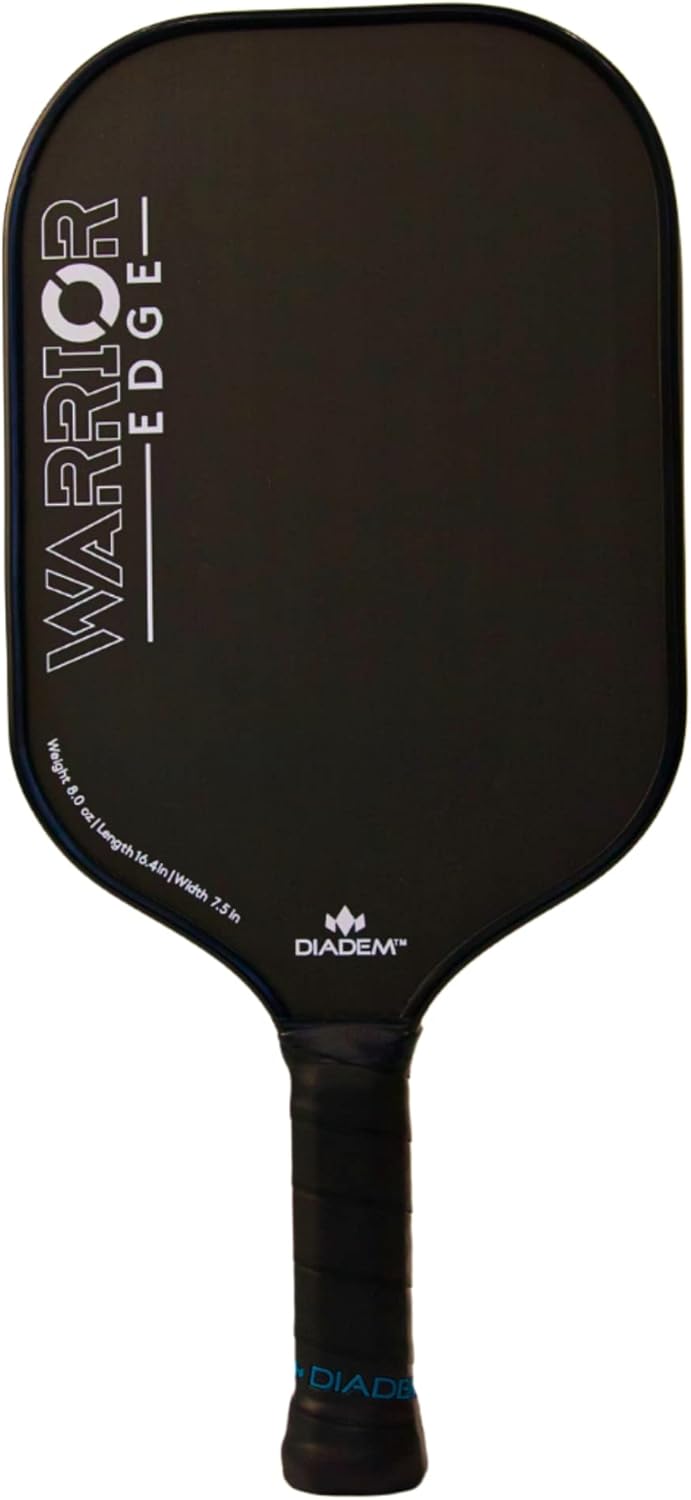 Diadem Warrior Edge Pickleball Paddle, Carbon Fiber Etched Face for Max Spin, Aero Guard Edge, 16mm Core, Midweight 8oz. - Midnight