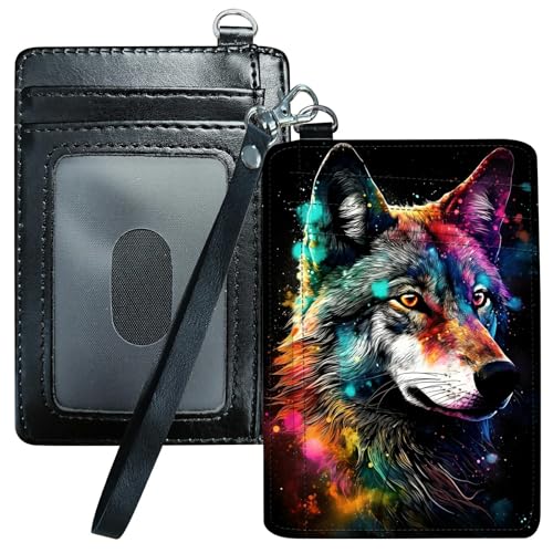 Credit Card Holder for Women, RFID Wallet Women with Wrist Rope Set, PU Leather Small Womens Wallet Slim Card Organizer Gifts Girls for Travel Home Shopping Business, Wolf