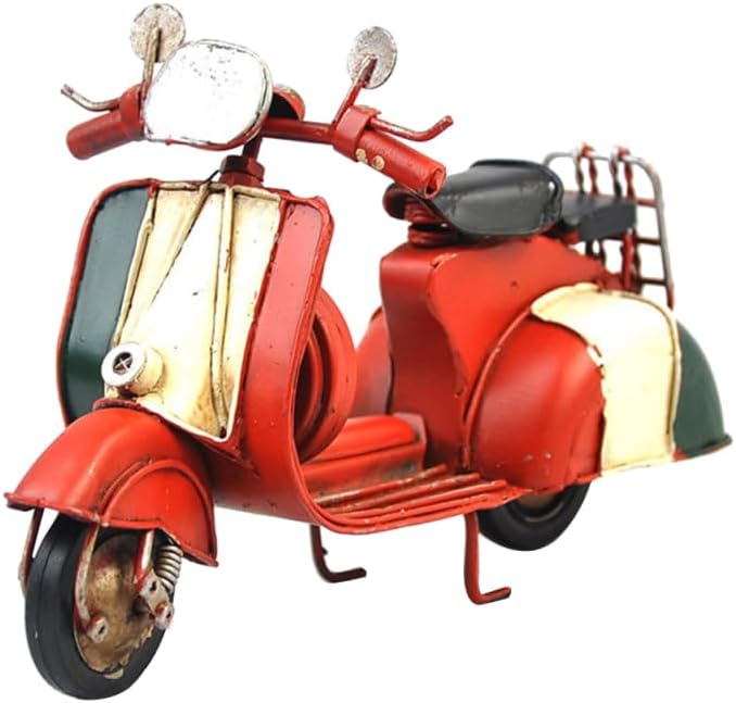 Tofficu Italian Scooter Model Motorbike Ornament Vintage Decor Metal Craft Art for Home Bar Decor Red