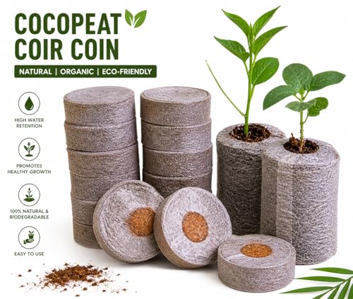 Image of Cocopeat Seed Germination Kit | Coir Coin for Gardening Seedling | Kit for Strong Root Growth |Size 4cmx1cm | Coco Peat Disc for Plants | Netted |Round (Pack of 10)
