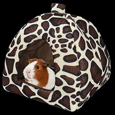 Guinea Pig Bed Cave Snuggle Rabbit Hideout Small Pet Warm Washable Winter Fleece Sleeping Hides House for Bunny/Ferret/Chinchilla (Leopard Print)