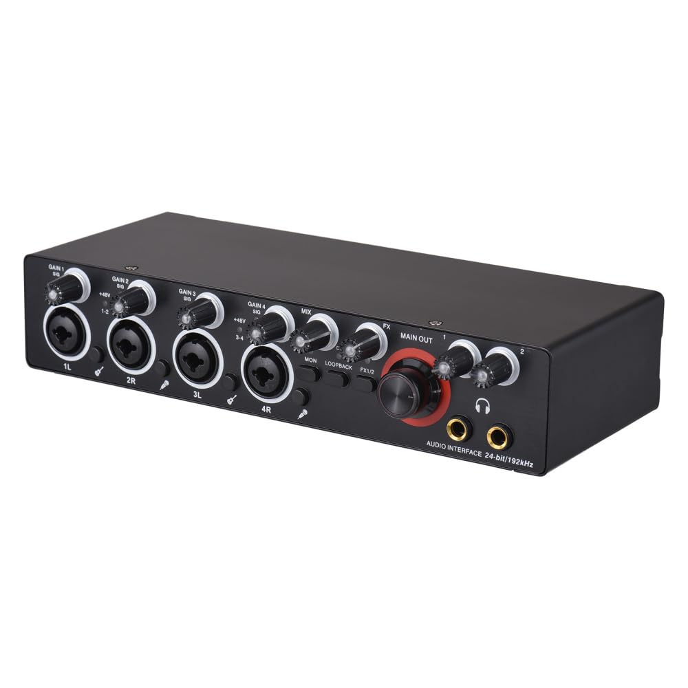 Tarjeta de sonido de grabación de 4 canales con interfaz de audio sin controlador, tarjeta de sonido USB de 4 pulgadas y 4 salidas de 24 bits/192 khz, fuente de alimentación Phantom de 48 V para