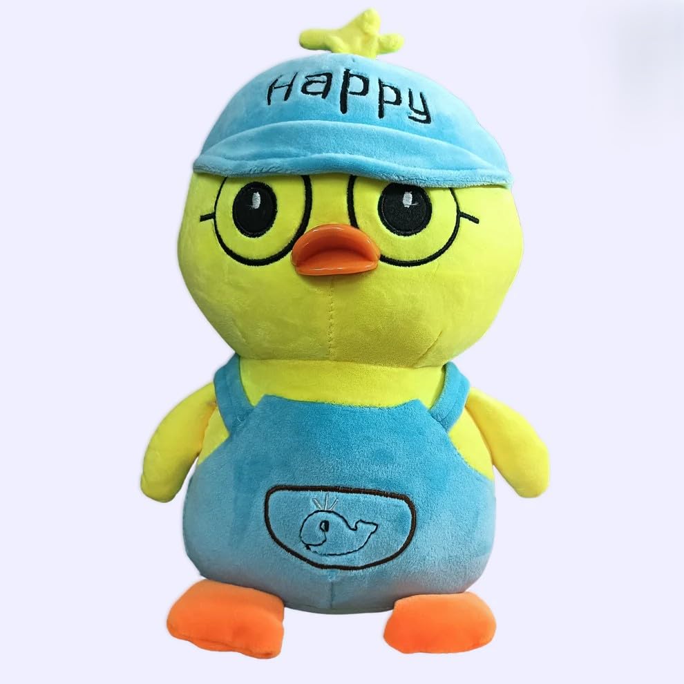 Image of Duck Plush Toy, Yellow with Blue Overalls, Glasses and Cap, Soft Stuffed Animal, 30 cm (Yellow Blue)