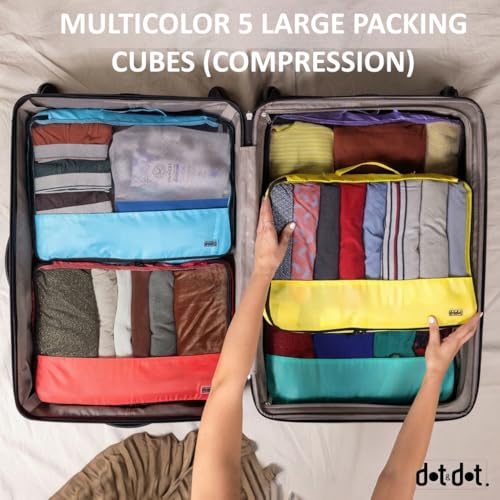 Image of Large Packing Cubes for Travel - 5pc Packing Cubes for Suitcases - Lightweight Luggage Organizer Bags (Compression)