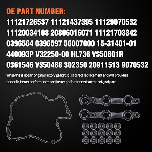 Image of HiSport Valve Cover Gasket Set - Compatible with BMW 325Ci 325i 325xi 525i Z3 323Ci 323i 328Ci 328i 528i Z3 330Ci 330i 330xi 530i X5 Z3 1998-2002 2.5L 2.8L 3.0L - Replace 11121726537