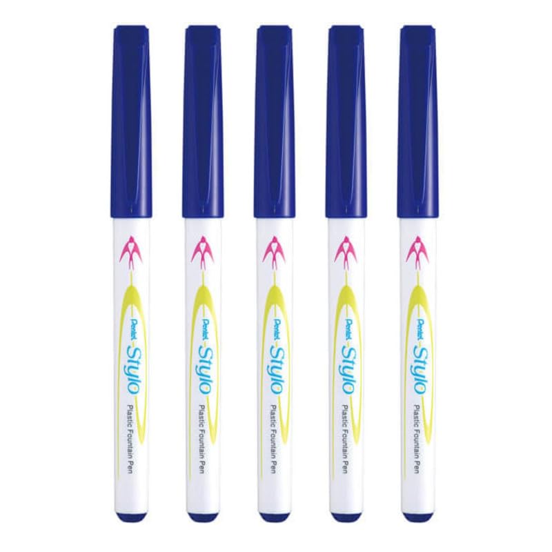 JM11 Stylo Fountain Pen | Flexible Plastic Nib | Blue Ink, Pack of 5
