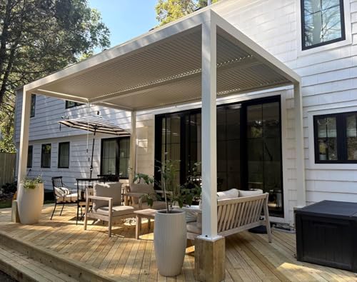 PURPLE LEAF Outdoor Louvered Pergola 10' x 12' White Aluminum Pergola Modern Shade Gazebo with 2 Independently Adjustable Rainproof Hardtop for Patio Garden Yard