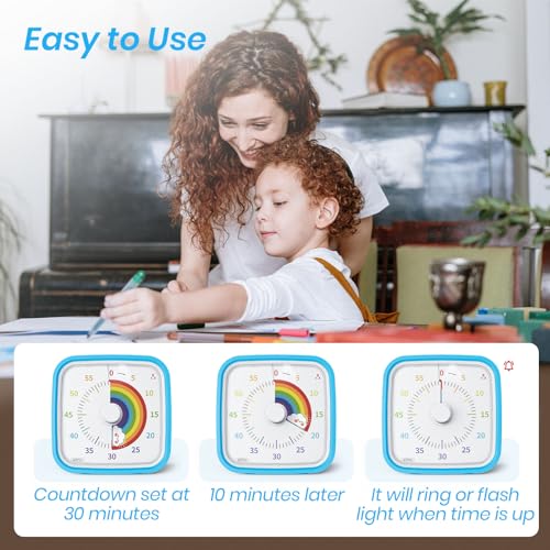 Yunbaoit Visual Timer with Protective Case, Rainbow Disk 60 Minute Countdown Timer for Kids and Adults, Silent Time Management Tool(Blue Rainbow) - Image 5