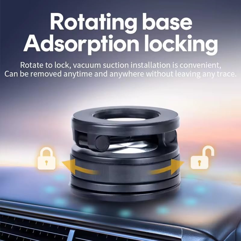 Miniatura 5 de Soporte de teléfono giratorio de 360 grados, base magnética de succión al vacío, soporte ajustable de tres ejes, negro