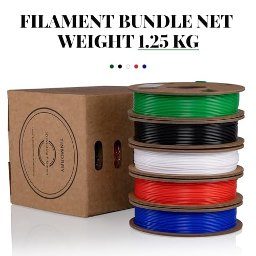 Image of TINMORRY PLA Filament Bundle, 3D Printer Filament 1.75mm Multicolor Pack, 250g x 5 Spools, Christmas Red & Green & Black & White & Blue, Net Weight 1.25kg