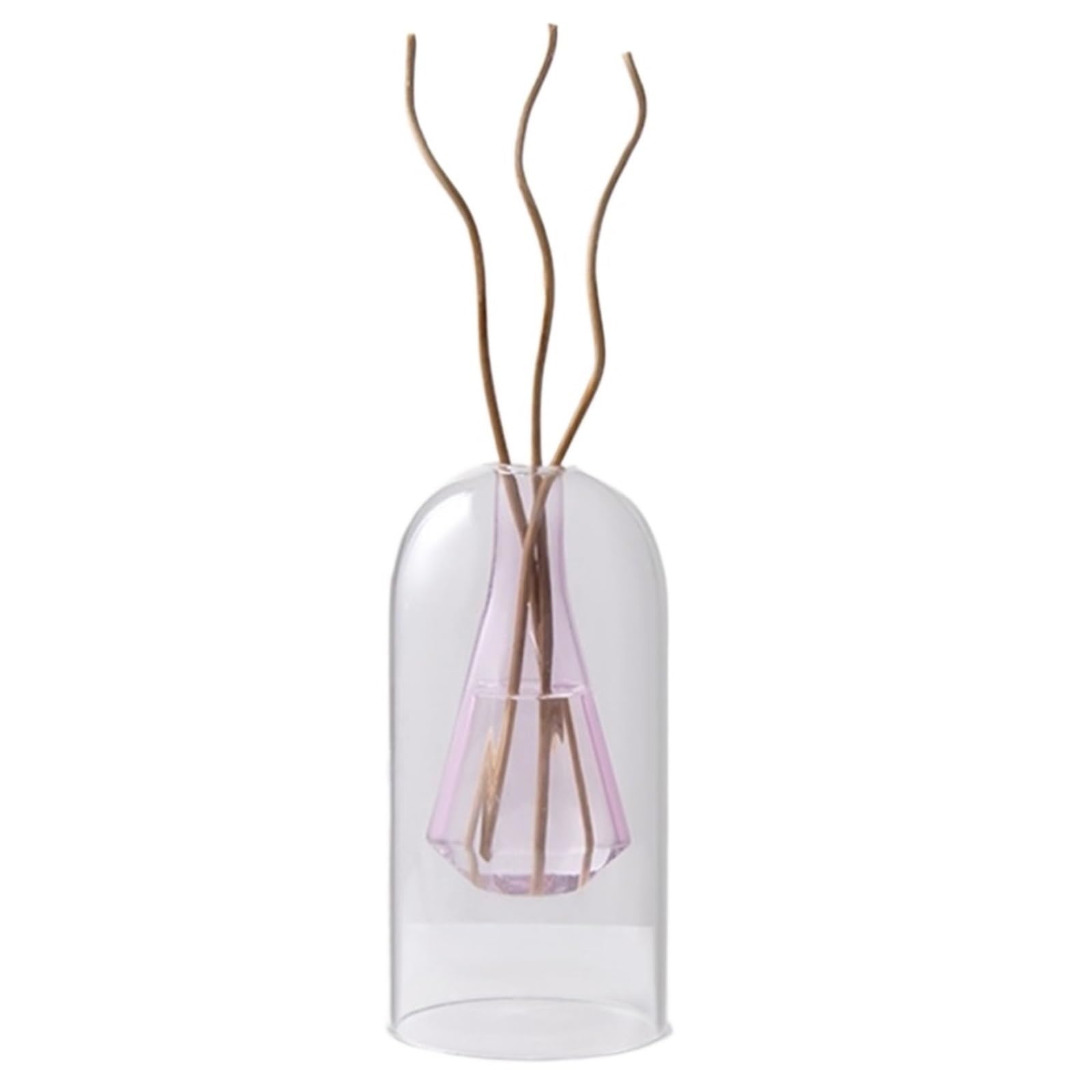 Vase Hydroponique Verre Bouteille d'aromathérapie en Verre, Double Couche, diffuseur de Parfum Exquis, Pot hydroponique créatif, Vase for Plante(Pink)