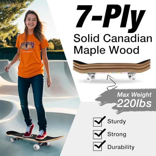 Image of BELEEV Skateboards for Beginners, 31 x 8 inch Complete Skateboard for Kids Teens Adults, 7 Layer Canadian Maple Double Kick Deck Concave Cruiser Trick Skateboard with Multifunction Skate T-Tool
